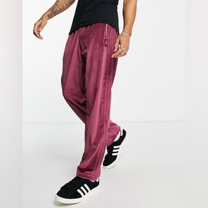 Adidas Men’s Burgundy Primegreen Adicolour Velour Track Pants Joggers Sweatpants